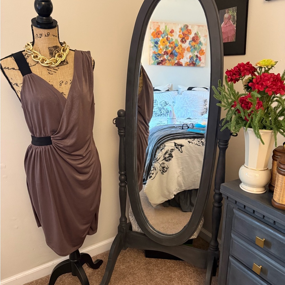 Express One Shoulder Dress in taupe and Black